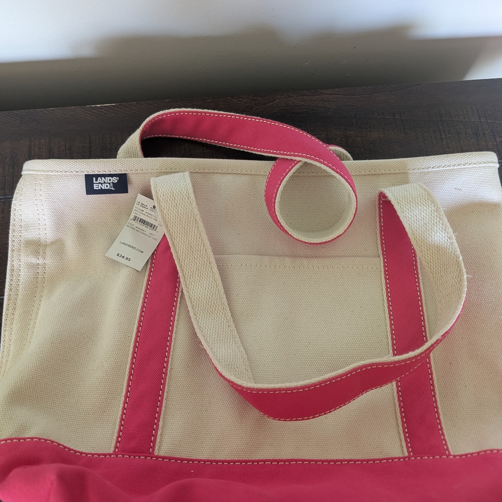 Lands' End Women's Tote Bag in Pink and Cream